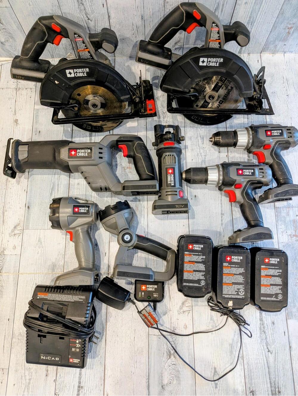 Porter Cable Tool Set Drill Circular Saw Rotary Reciprocating FlashLight Charger